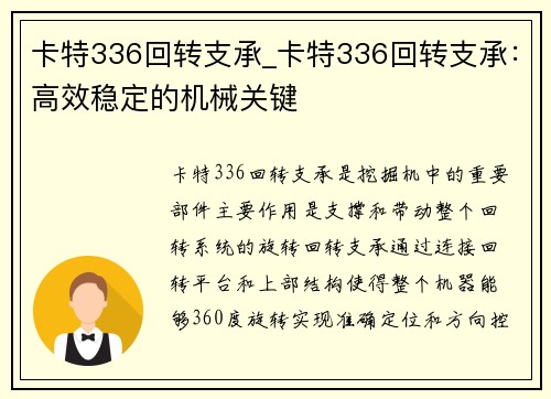 卡特336回转支承_卡特336回转支承：高效稳定的机械关键
