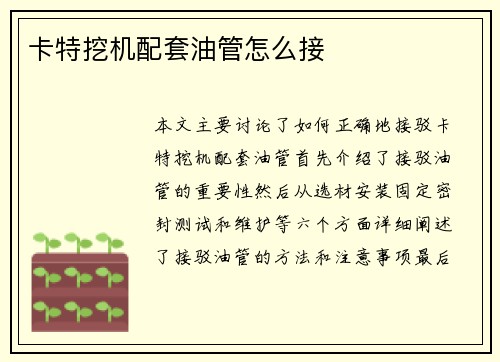 卡特挖机配套油管怎么接